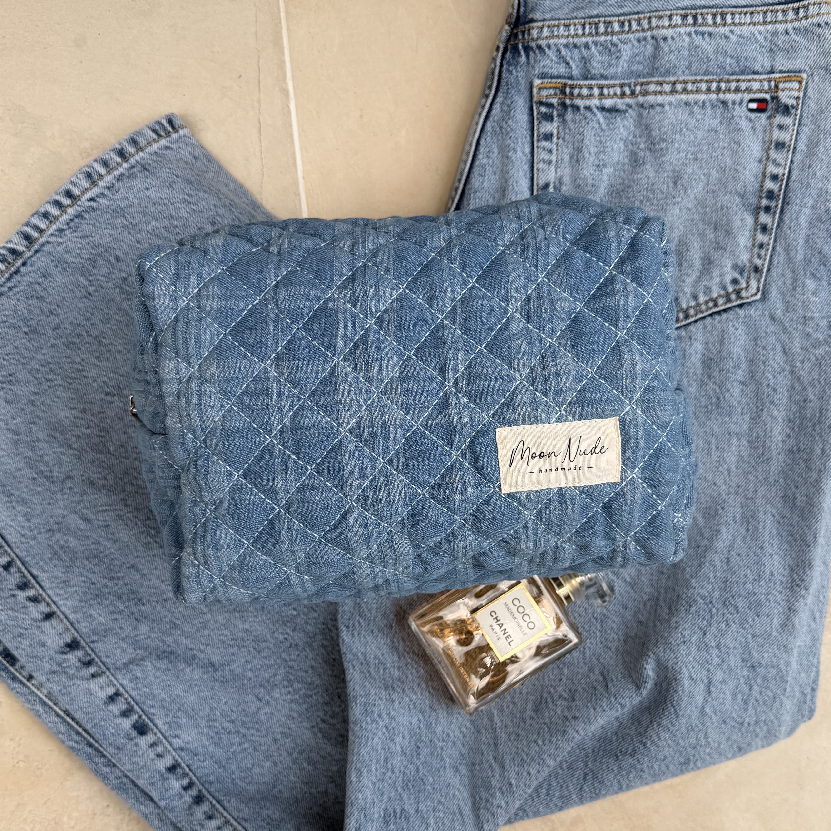 Moon Nude Denim Large Makeup Bag
